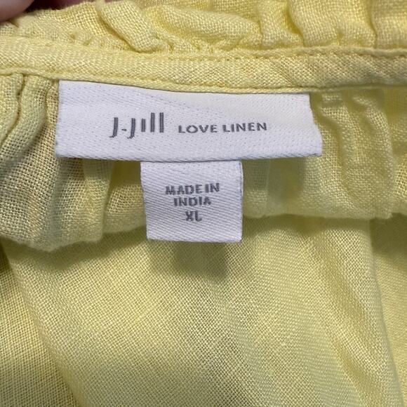 J.Jill Love Linen Sz XL Relaxed Peasant Top Yellow Lightweight Lagenlook Ruffle - Picture 6 of 11